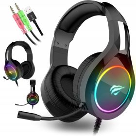   GAMING SLUŠALKE Z MIKROFONOM, NA UŠESNE, Z RGB OSVETLJENJEM ZA RAČUNALNIK HAVIT