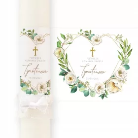   Svečnica za prvo obhajilo z geometričnim srcem in kapico za kapljanje