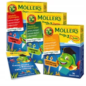   Paket žele bonbonov Möller's Omega-3 Rybki z mešanimi okusi in brezplačna barvanka